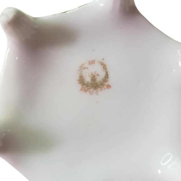 Antique Prussia China Small Pot Lid Spoon Prussian Sugar Bowl Jam Pot Gold Trim - Picture 6 of 6